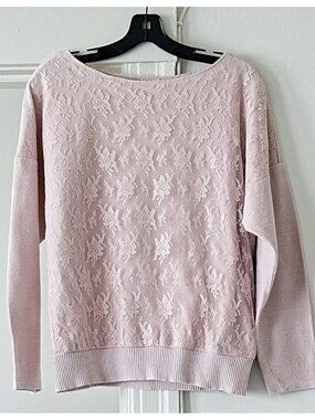 Gunne Sax - Vintage 1970s (Original Tag) Lace Sweatshirt, Pink, Med